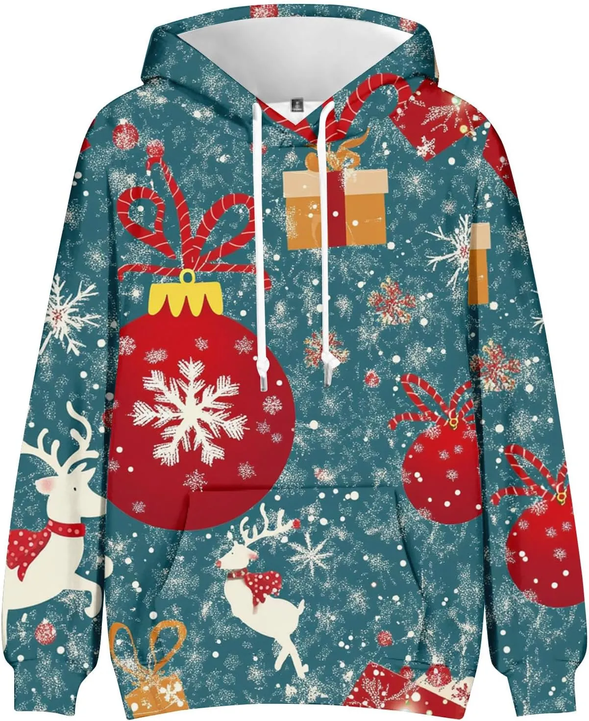 Christmas Hoodies for Men Fashion 3D Cute Santa Printed Graphic Long Sleeve Drawstring Hooded Pullover Sweatshirts
