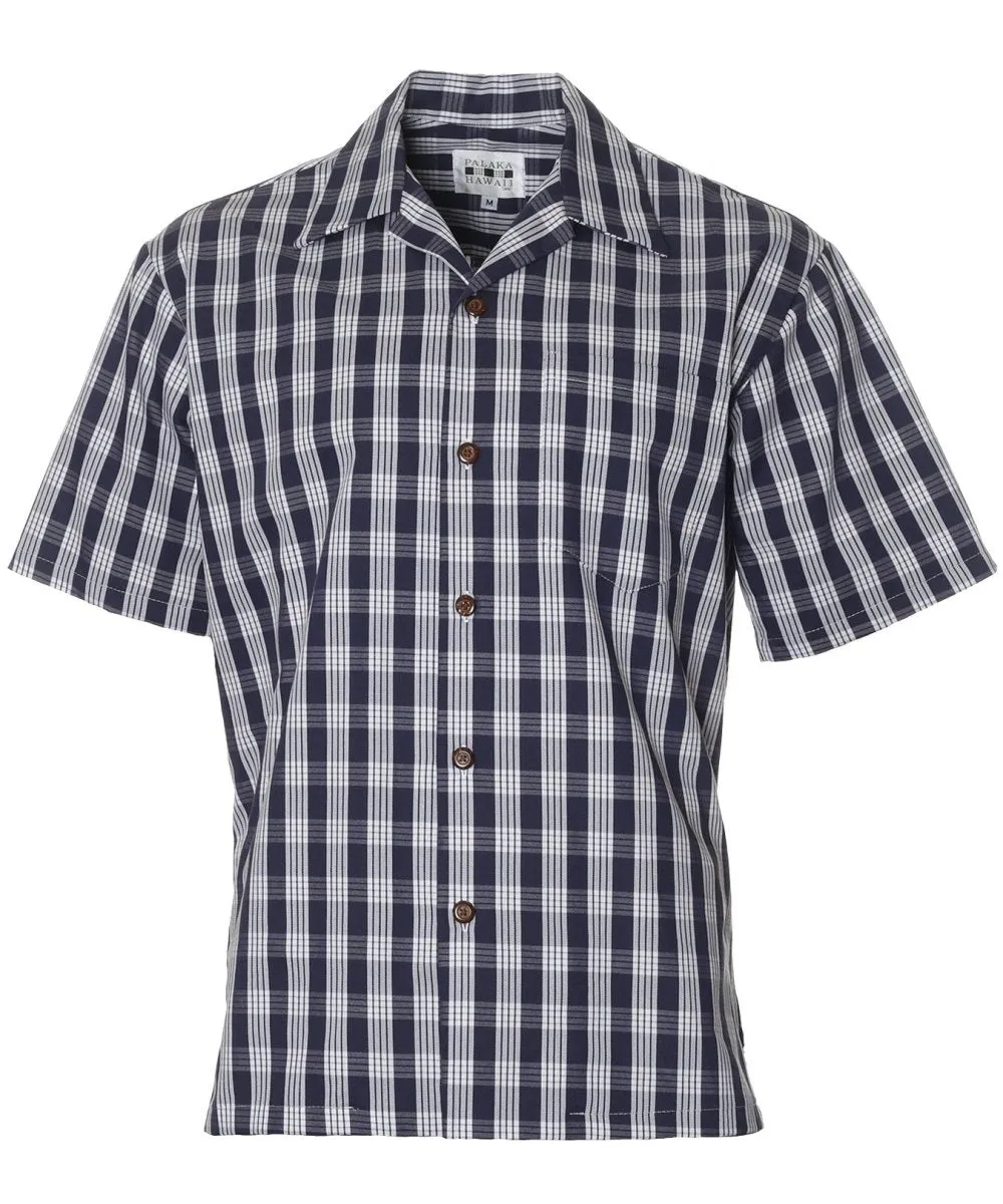 Classic Hawaiian Paniolo Palaka Plaid Shirt for Men in Navy