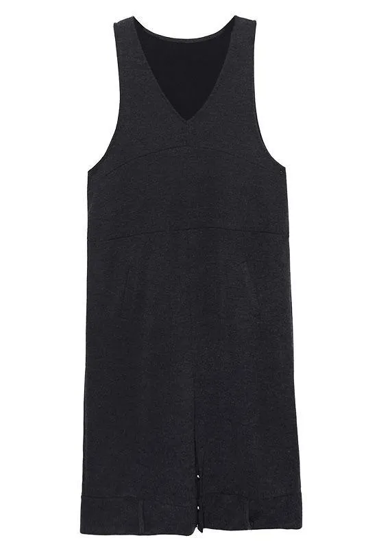 Classy sleeveless cotton dresses Tutorials black v neck long Dresses fall