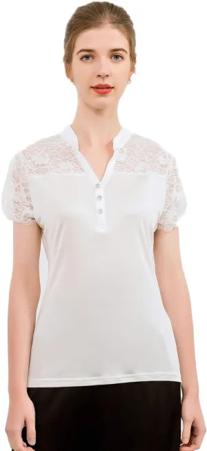 CLC Women's Mulberry Silk Lace T-Shirt Short Sleeve Shirt