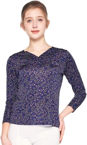 CLC Women's Mulberry Silk Printed T-Shirt Long Sleeve Shirt
