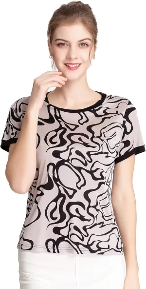 CLC Women's Mulberry Silk Printed T-Shirt Short Sleeve Shirt