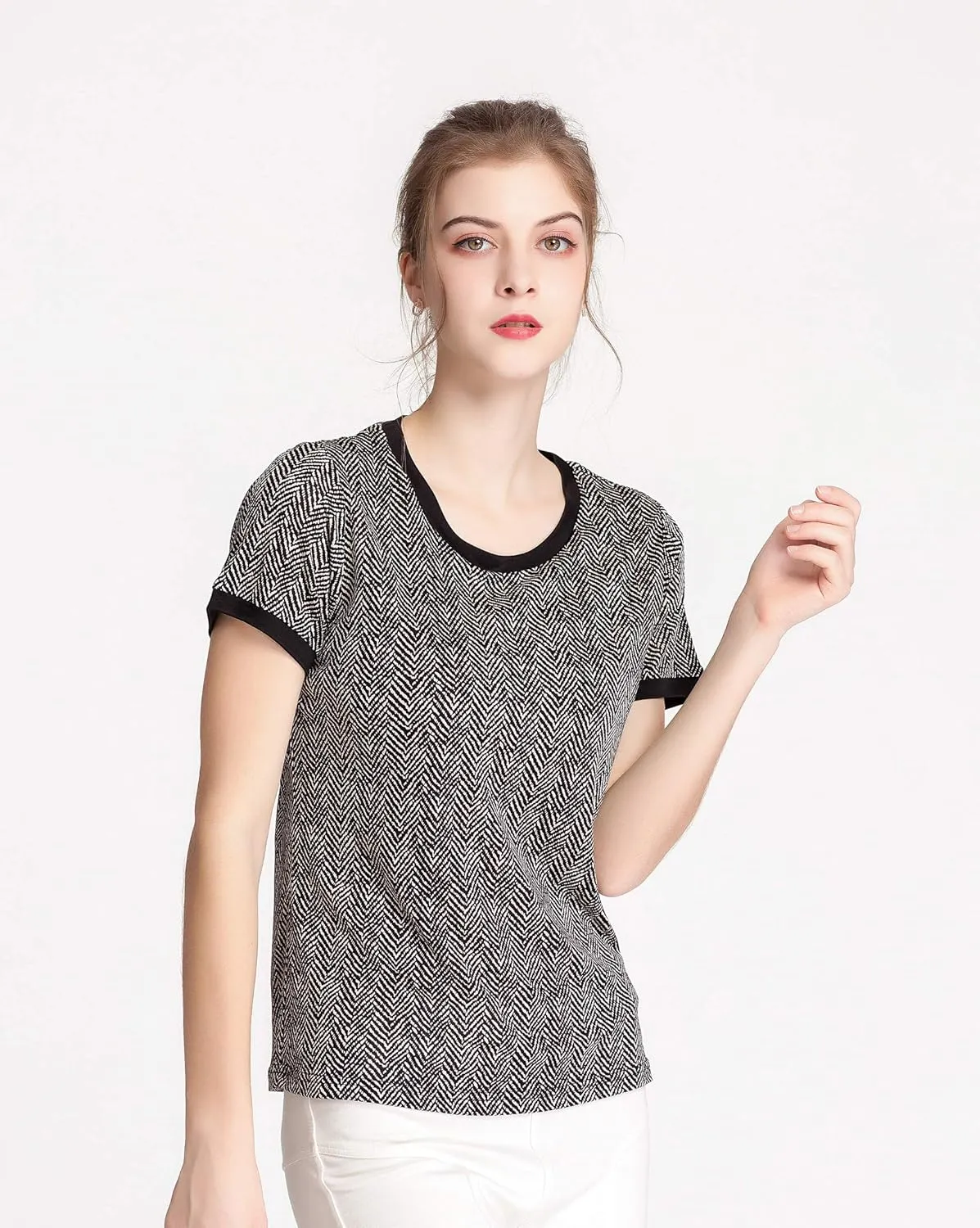 CLC Women's Mulberry Silk Printed T-Shirt Short Sleeve Shirt