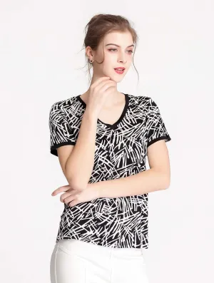 CLC Women's Mulberry Silk Printed T-Shirt Short Sleeve Shirt
