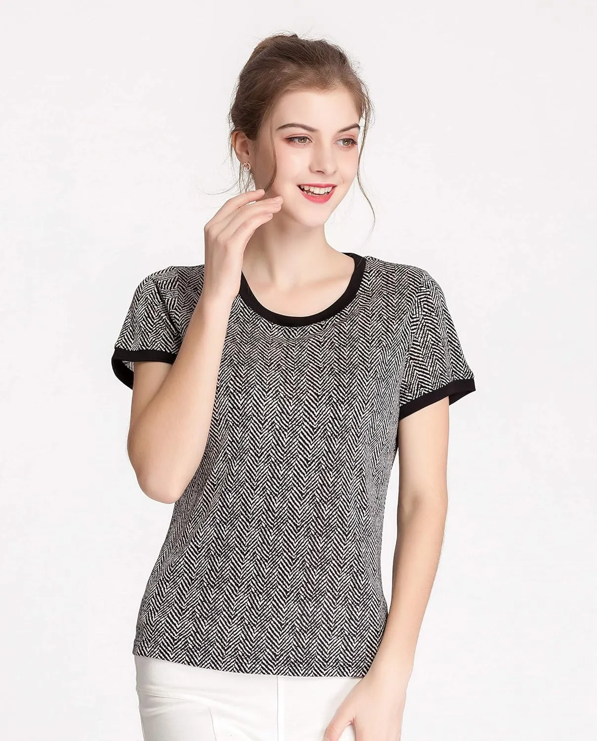 CLC Women's Mulberry Silk Printed T-Shirt Short Sleeve Shirt