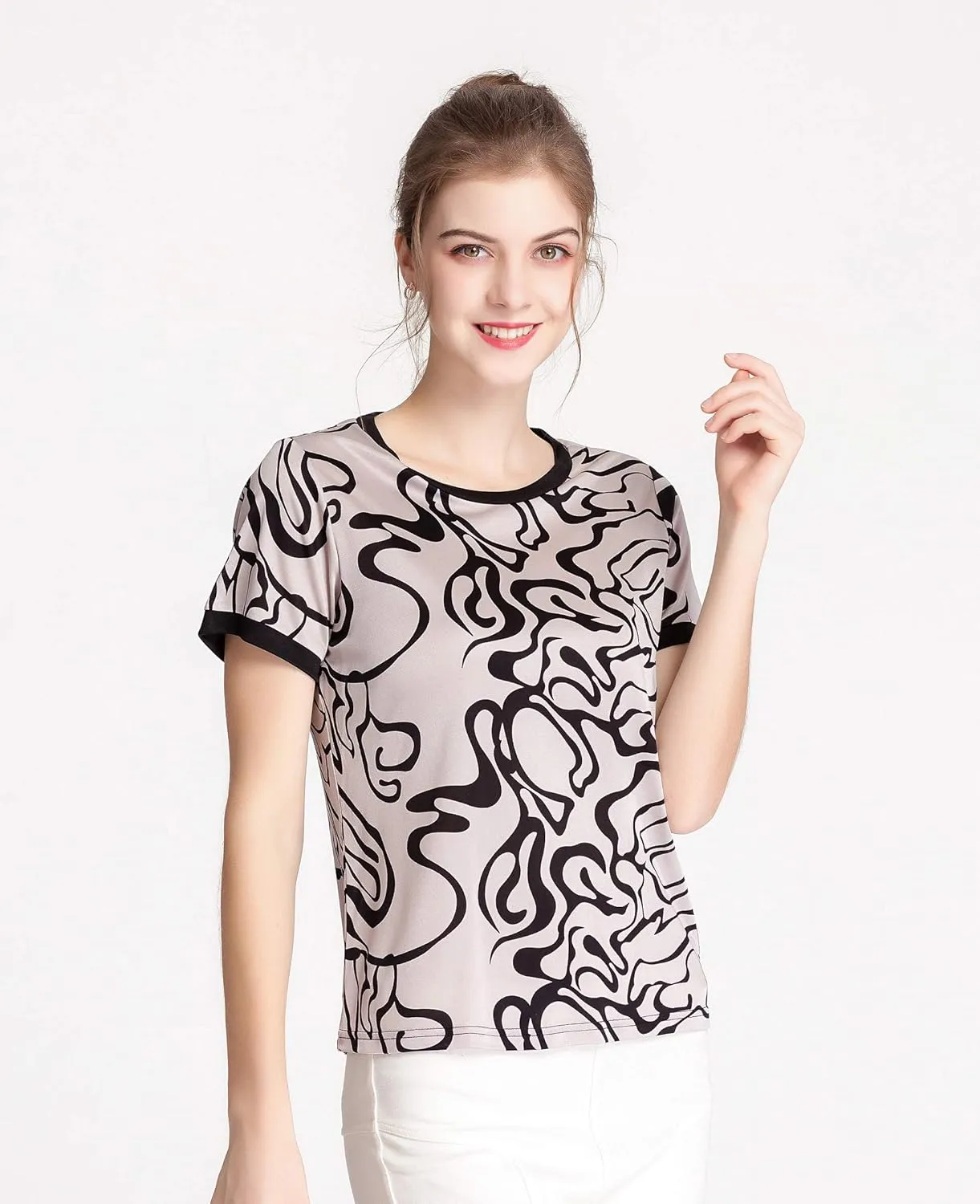 CLC Women's Mulberry Silk Printed T-Shirt Short Sleeve Shirt