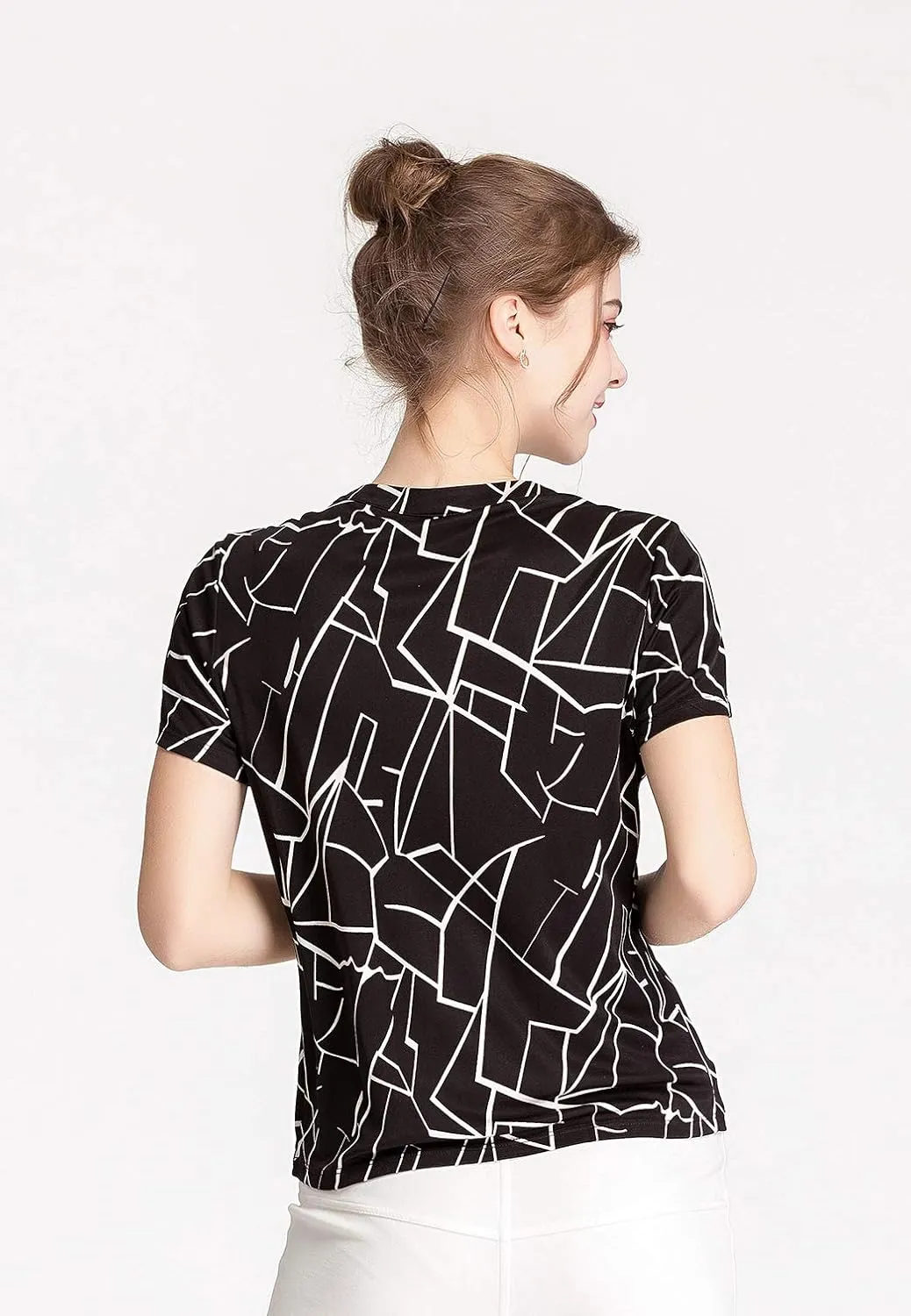 CLC Women's Mulberry Silk Printed T-Shirt Short Sleeve Shirt