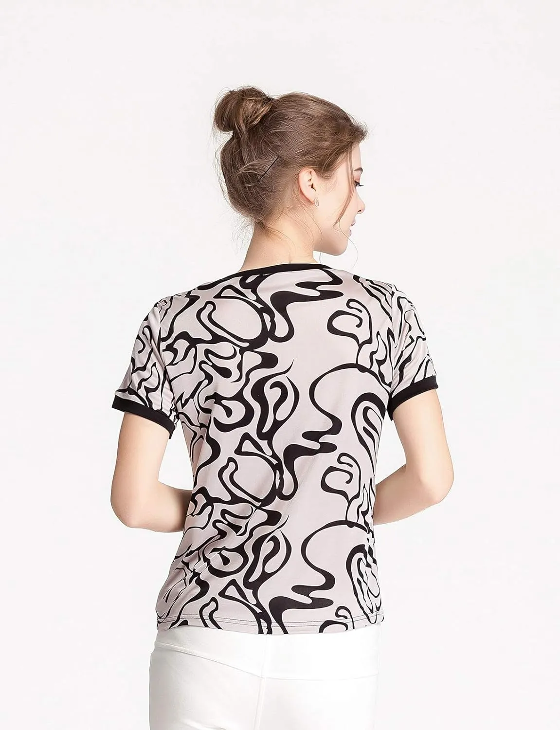 CLC Women's Mulberry Silk Printed T-Shirt Short Sleeve Shirt