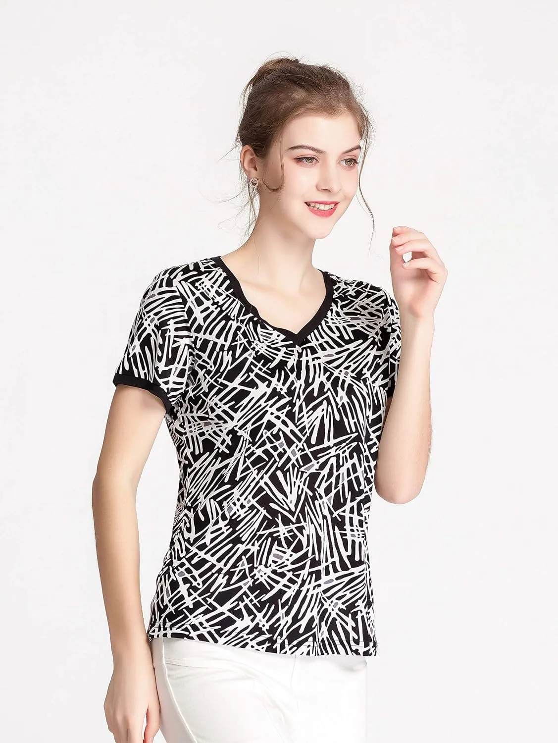CLC Women's Mulberry Silk Printed T-Shirt Short Sleeve Shirt