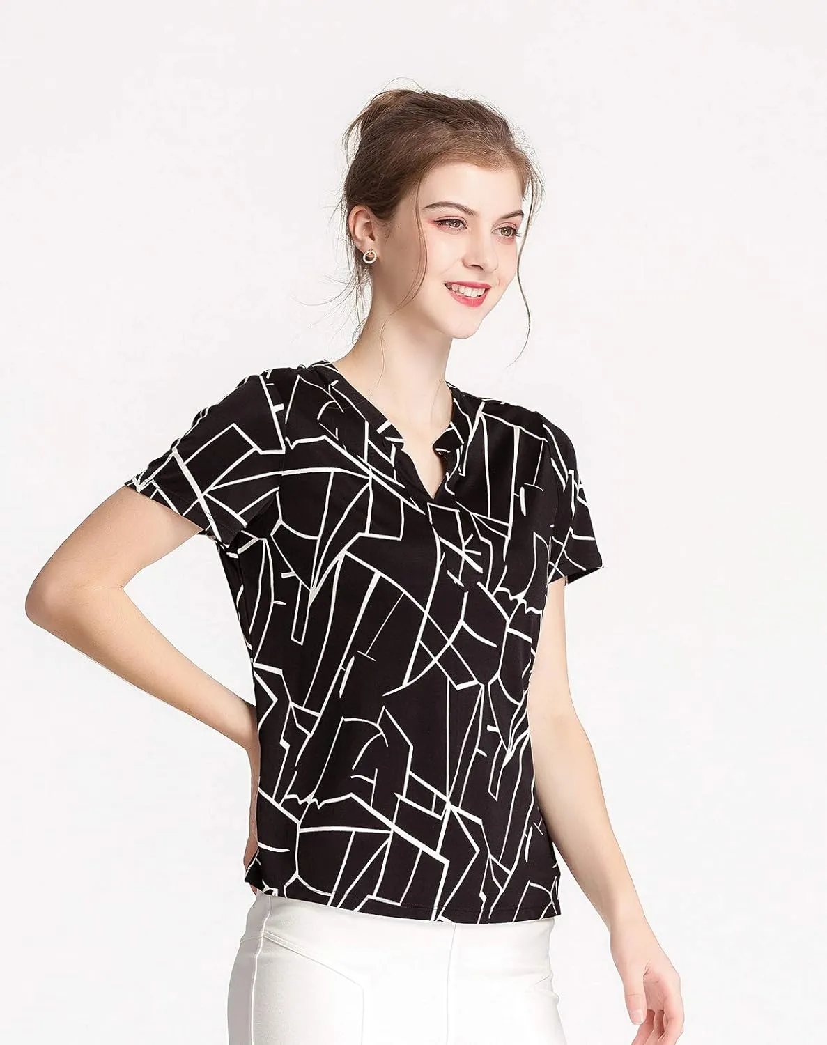 CLC Women's Mulberry Silk Printed T-Shirt Short Sleeve Shirt