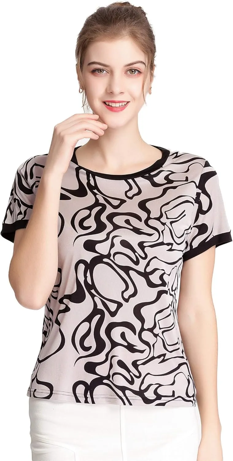 CLC Women's Mulberry Silk Printed T-Shirt Short Sleeve Shirt