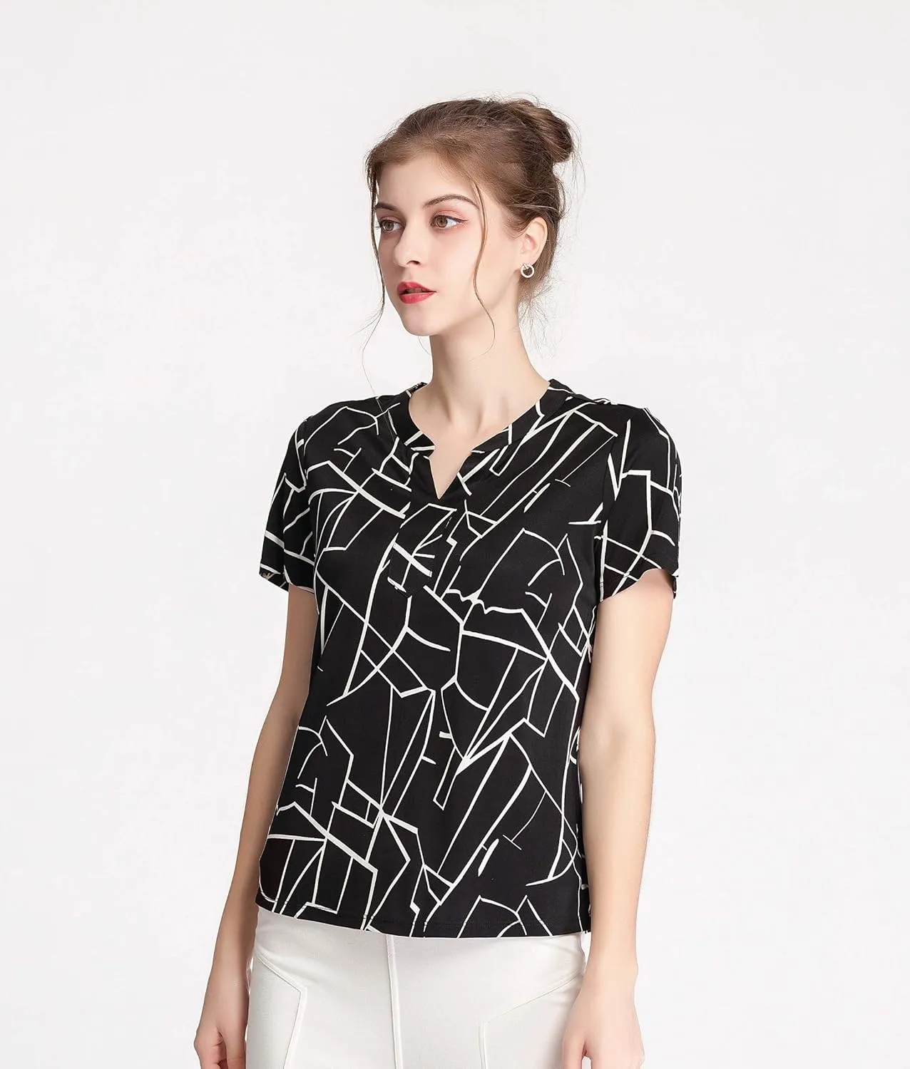 CLC Women's Mulberry Silk Printed T-Shirt Short Sleeve Shirt