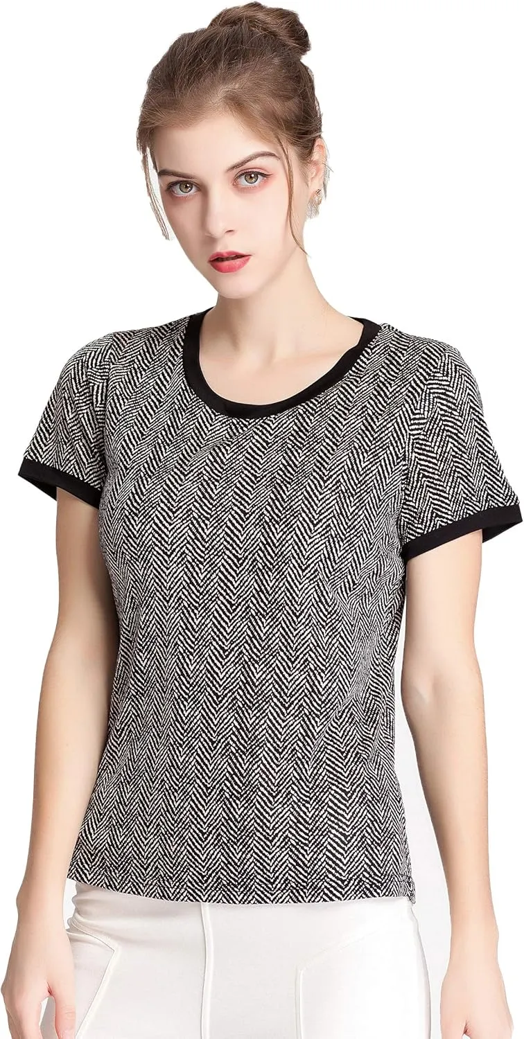 CLC Women's Mulberry Silk Printed T-Shirt Short Sleeve Shirt