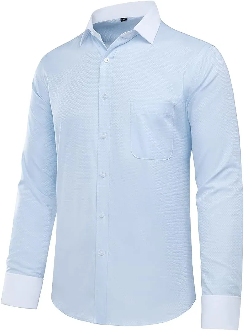 Cloudstyle Men's Dress Shirt Slim Fit Button Down Stripe Checked Shirt