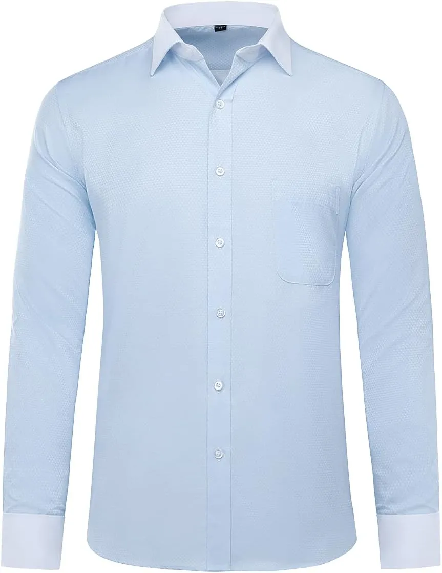 Cloudstyle Men's Dress Shirt Slim Fit Button Down Stripe Checked Shirt