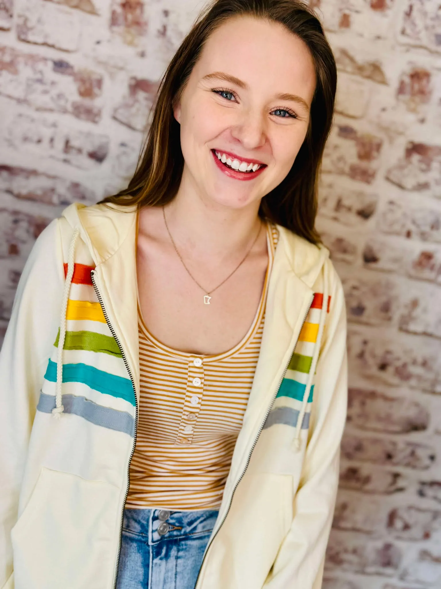 Colorblock Striped Zipper Hoodie