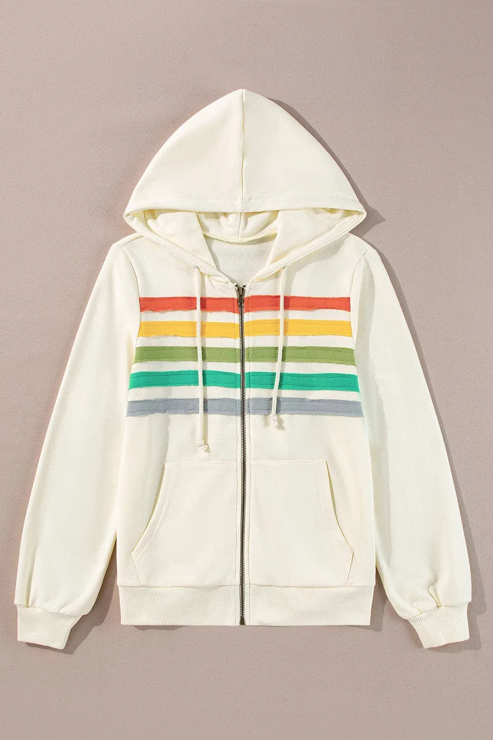 Colorblock Striped Zipper Hoodie