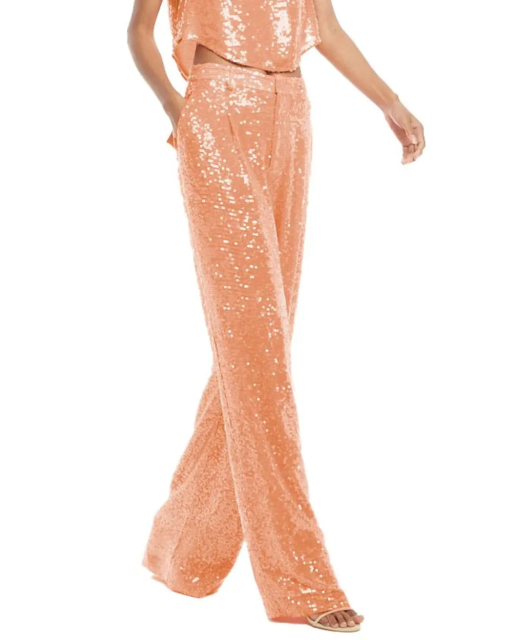 Coral Sequin Relaxed Pleat Pant