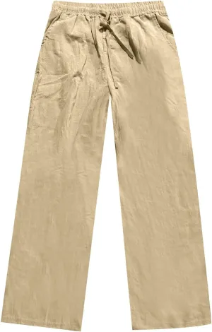 Cotton Linen Pnats for Men Solid Color Drawstring Loose Breathable Casual Pants 2025