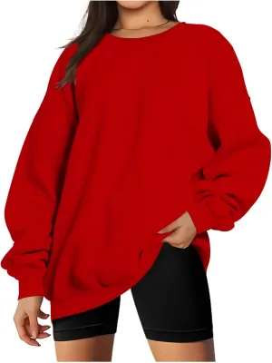 Crewneck Sweatshirt for Women Solid Color Oversized Sweatshirt Long Sleeve Pullover Top Fall Winter Sweatshirt