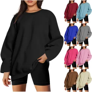 Crewneck Sweatshirt for Women Solid Color Oversized Sweatshirt Long Sleeve Pullover Top Fall Winter Sweatshirt