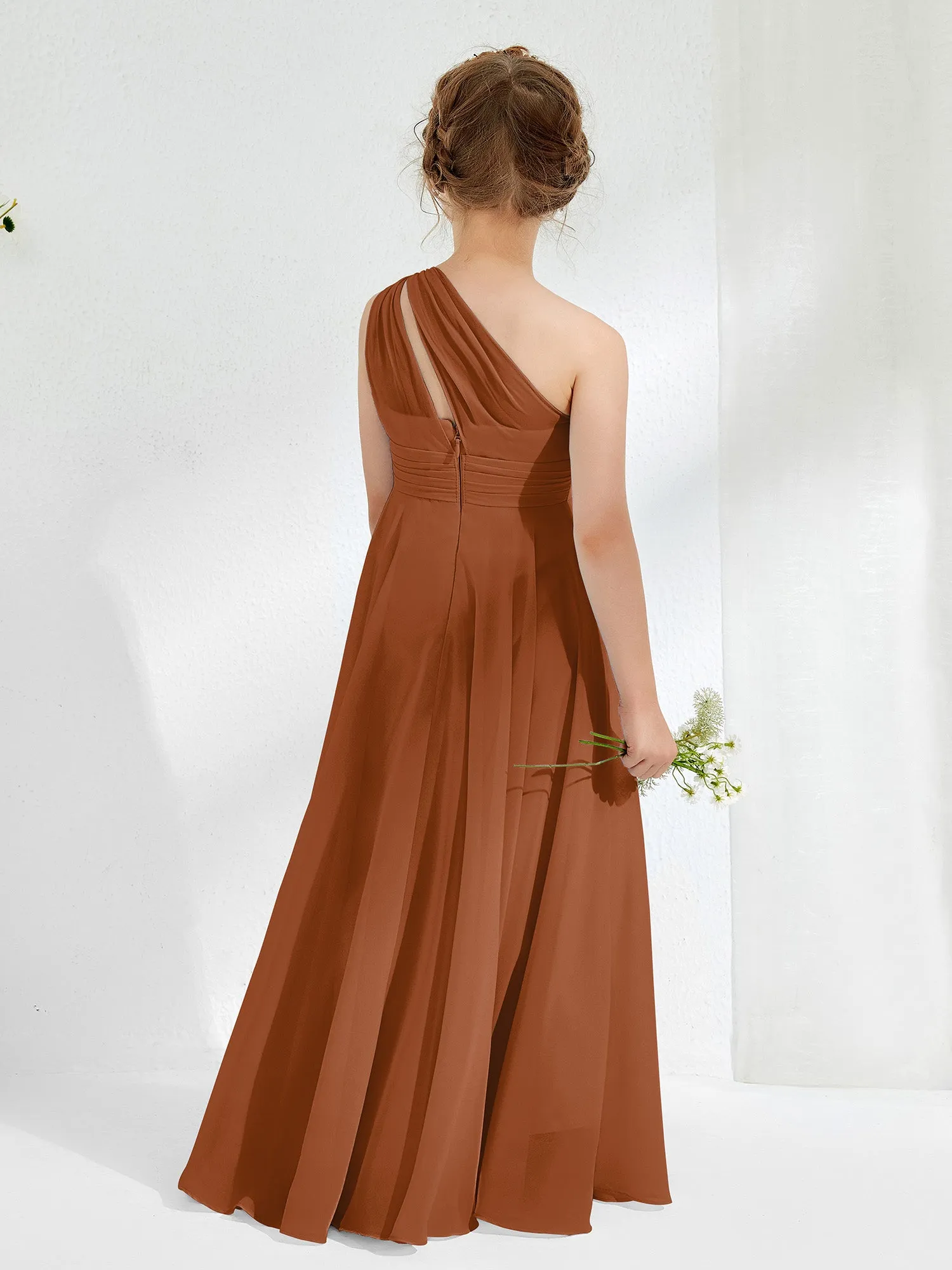 Cute One Shoulder  A-line Junior Bridesmaid Dresses Terracotta