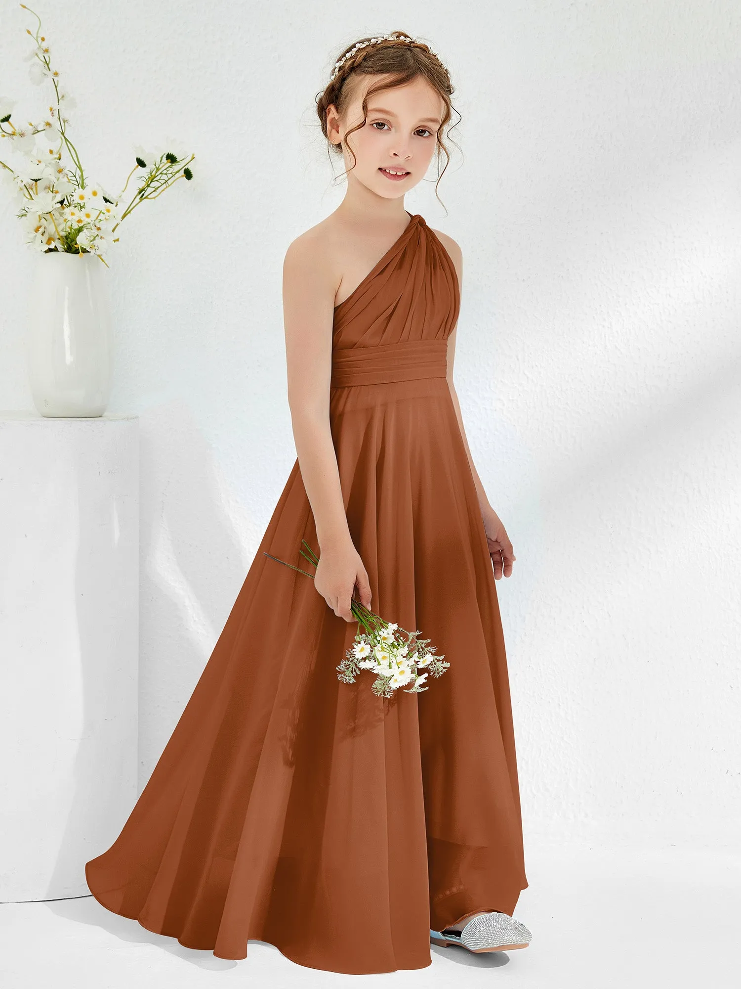 Cute One Shoulder  A-line Junior Bridesmaid Dresses Terracotta