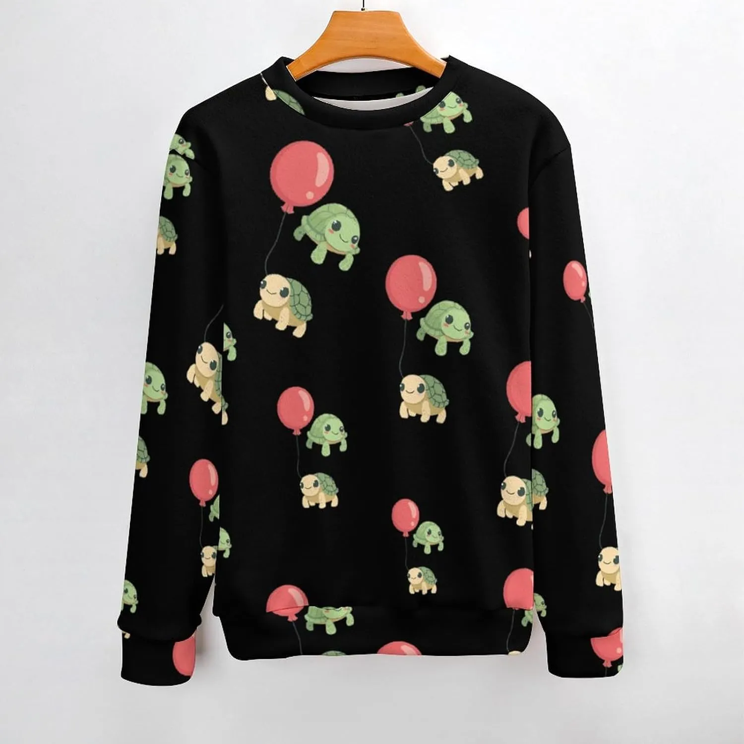 Cute Turtle Balloon Crew Neck Sweater Oversized Long Sleeve Pure Cotton Casual Knit Pullover Sweatshirt