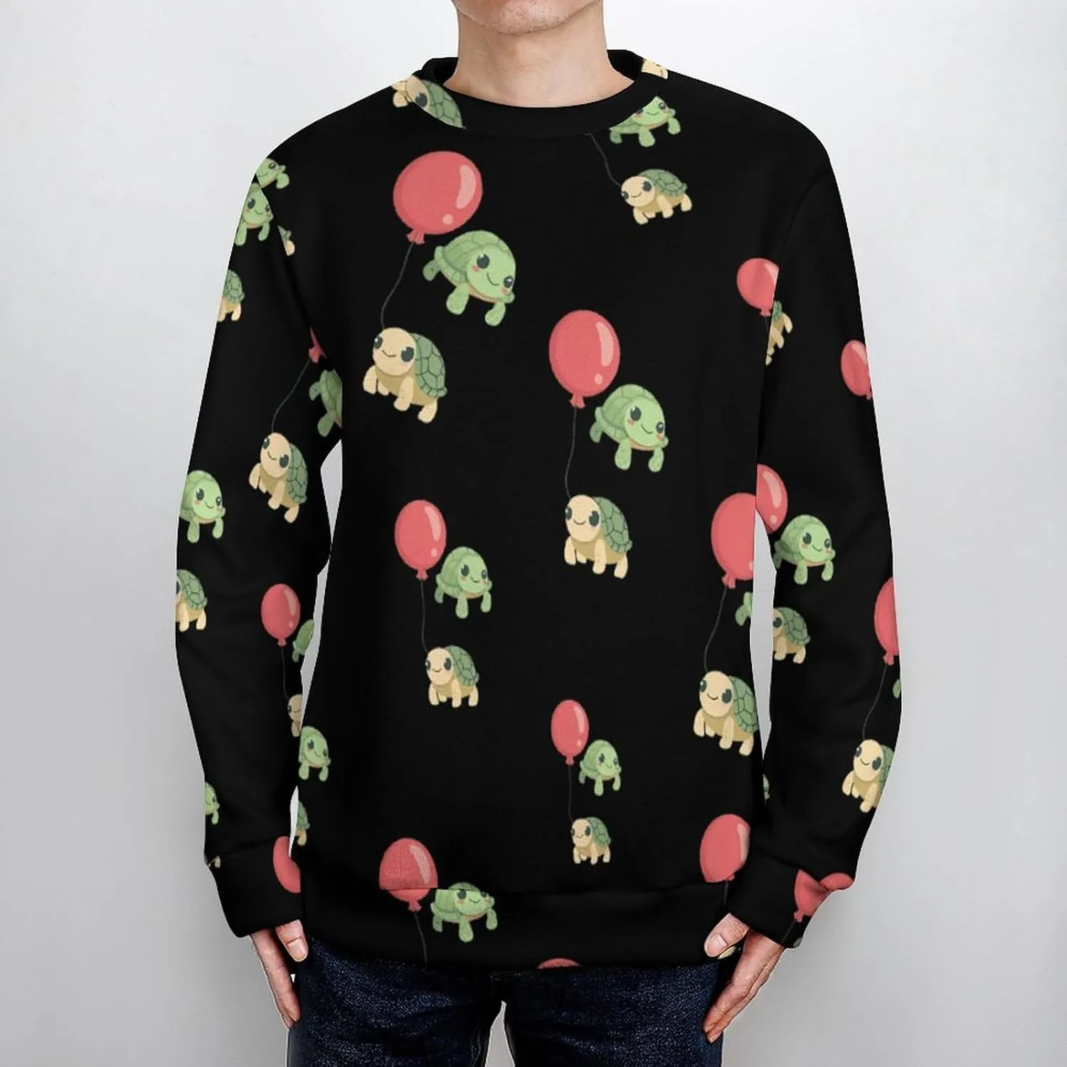 Cute Turtle Balloon Crew Neck Sweater Oversized Long Sleeve Pure Cotton Casual Knit Pullover Sweatshirt