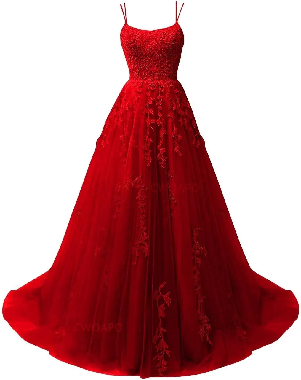 CWOAPO Spaghetti Straps Long Prom Dresses 2025 Ball Gown Lace Appliques Tulle Prom Dress with Pockets Wedding Gowns for Women