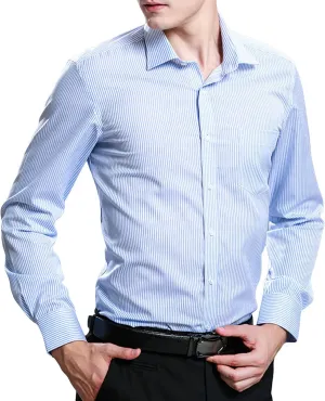 DGHM-JLMY Men's Iron-Free Slim Fit Business Shirt Regular Fit Lapel Collar Dress Shirt Pocket Decorative Dress Shirt