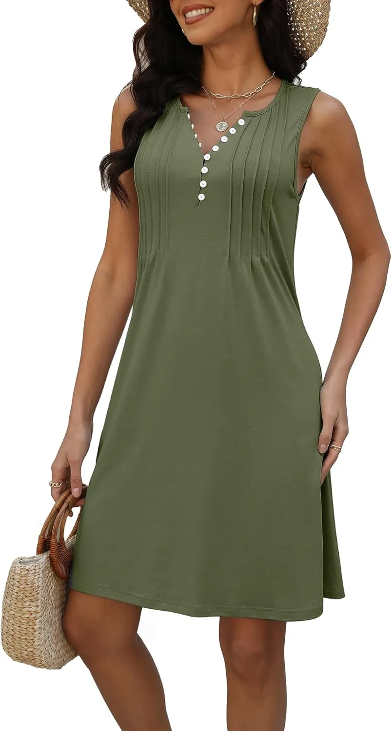 Disamer Beach Dresses for Women 2025 Vacation Swim Cover up V-Neck Summer Dress Button Down Sleeveless Boho Floral Sundress
