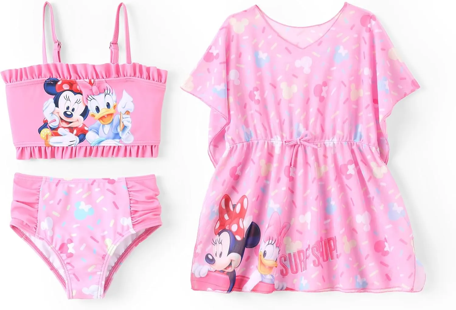 Disney Frozen Elsa Princess Minnie Ariel Girl 3 Piece Swimsuit Bikini Tankini Bathing Suit with Cover Up Set UPF 50  Swimwear