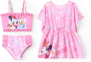 Disney Frozen Elsa Princess Minnie Ariel Girl 3 Piece Swimsuit Bikini Tankini Bathing Suit with Cover Up Set UPF 50  Swimwear