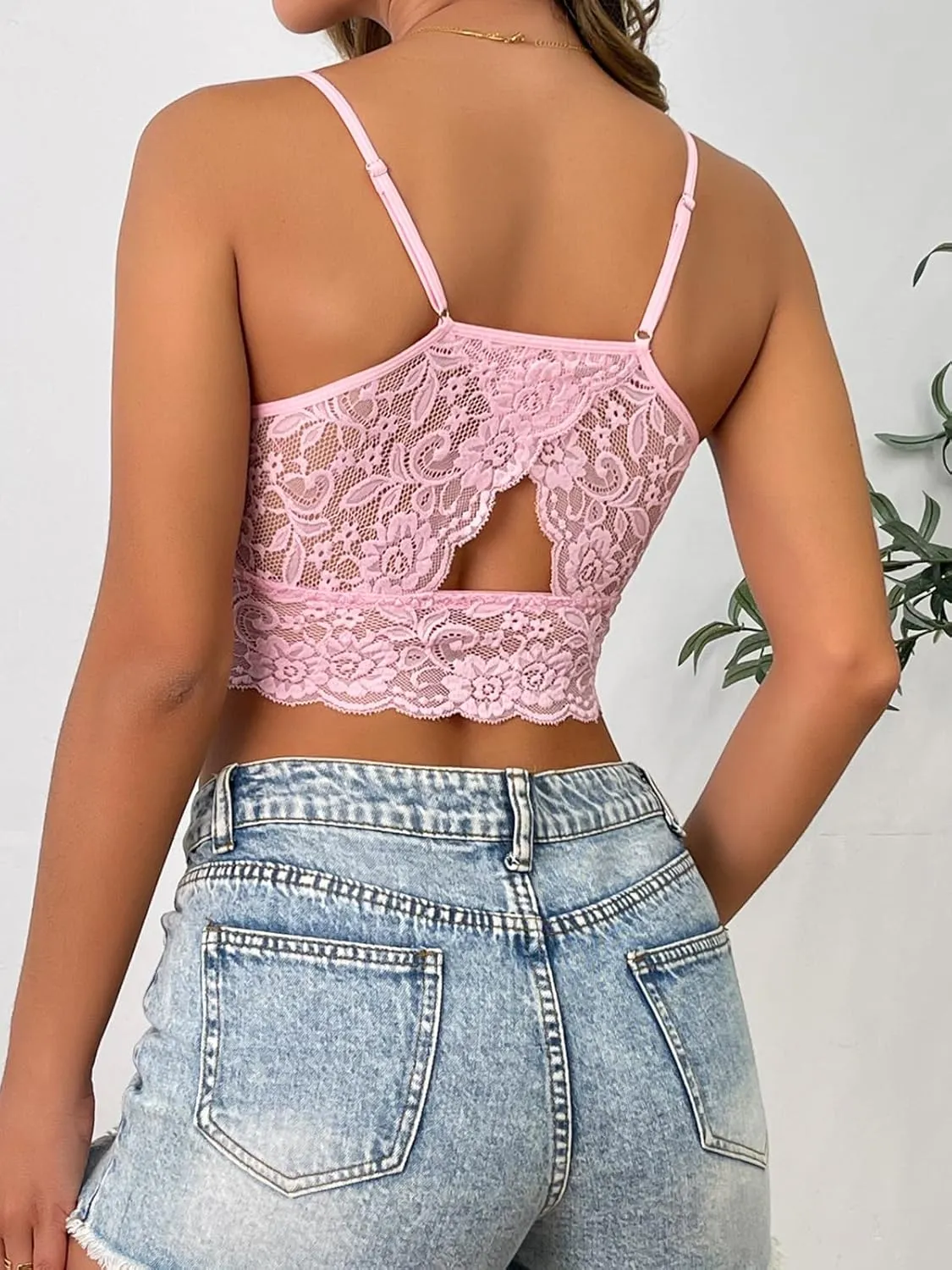 Donnalla 2 Pack Lace Bralettes Women Tank Unpadded Unlined Wireless Bra Camisole Spaghetti Strap Racerback Slim Tube Crop Top