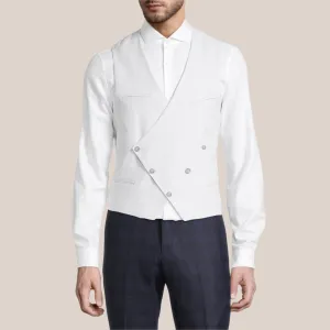 Double Breasted Stretch Linen Waistcoat - Light Grey