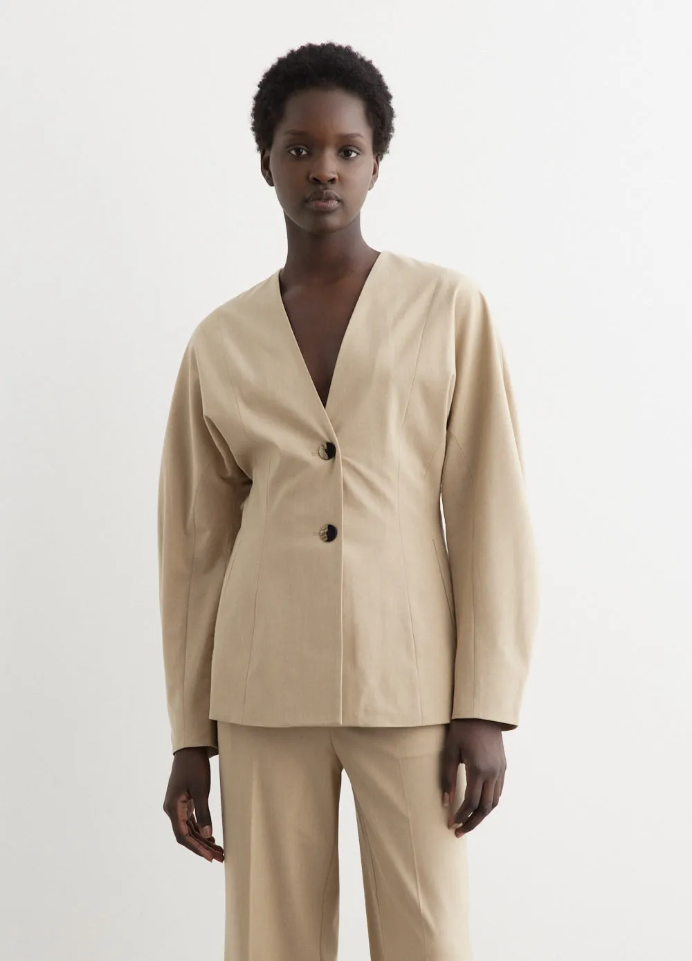 Drapey Melange Fitted Shape Sleeve Blazer