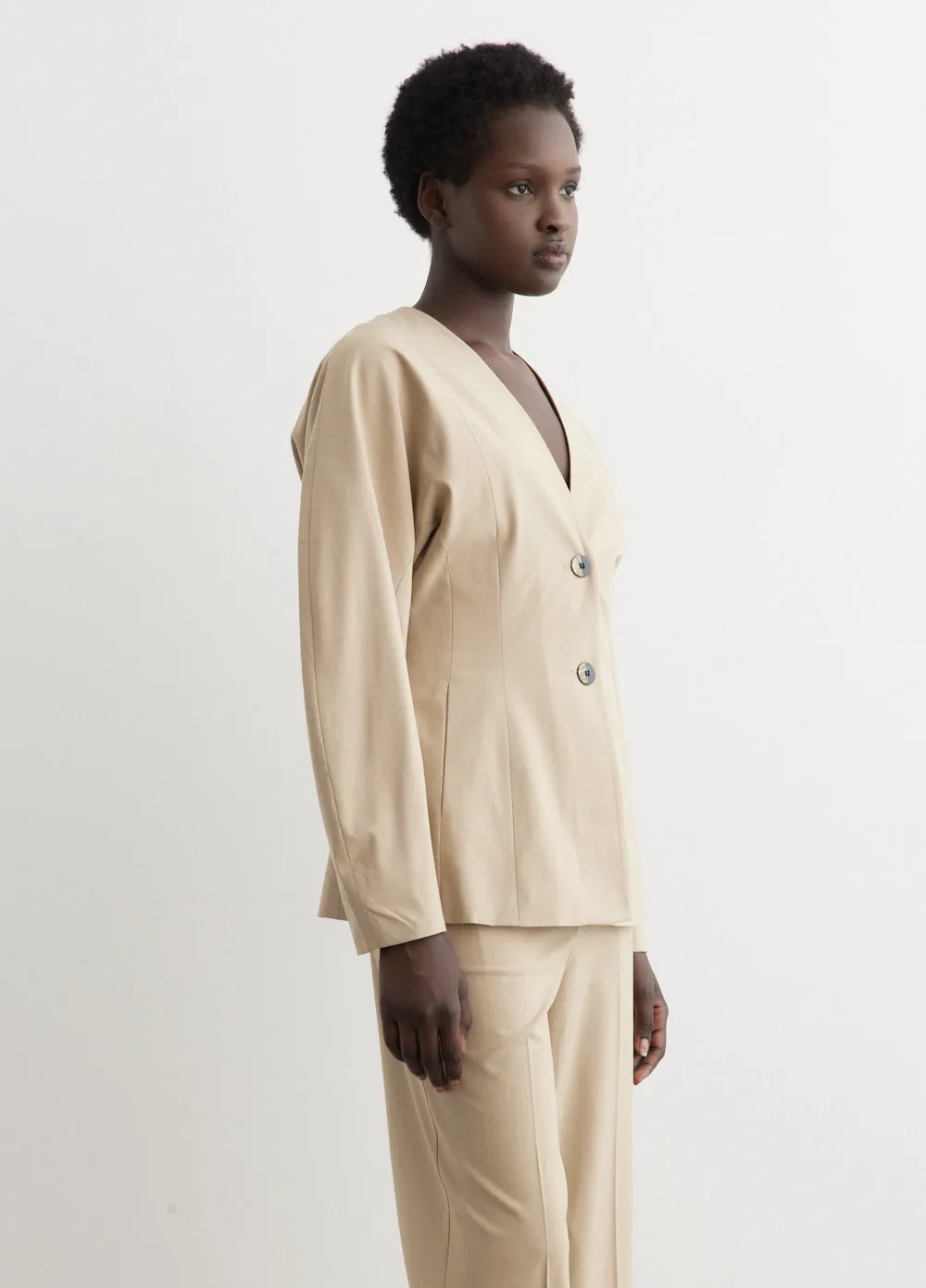 Drapey Melange Fitted Shape Sleeve Blazer