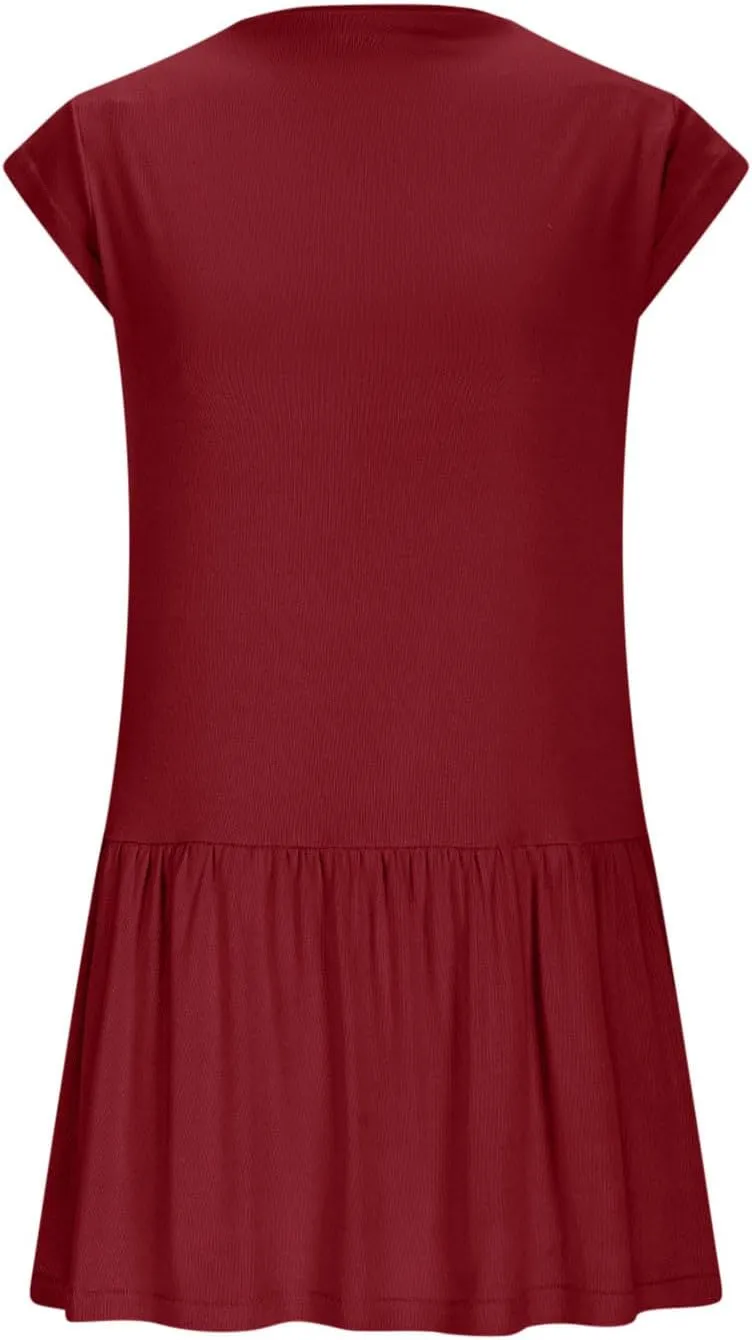 Dresses for Women 2025 Fashion Stand Collar Drop Waist Ruffle Mini Dress Casual Classy Spring Summer Cap Sleeve Dress