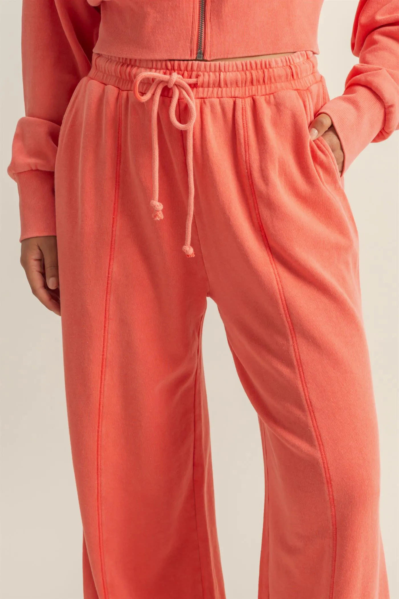 DZ25A428-Wide Leg Drawstring Washed Sweatpants