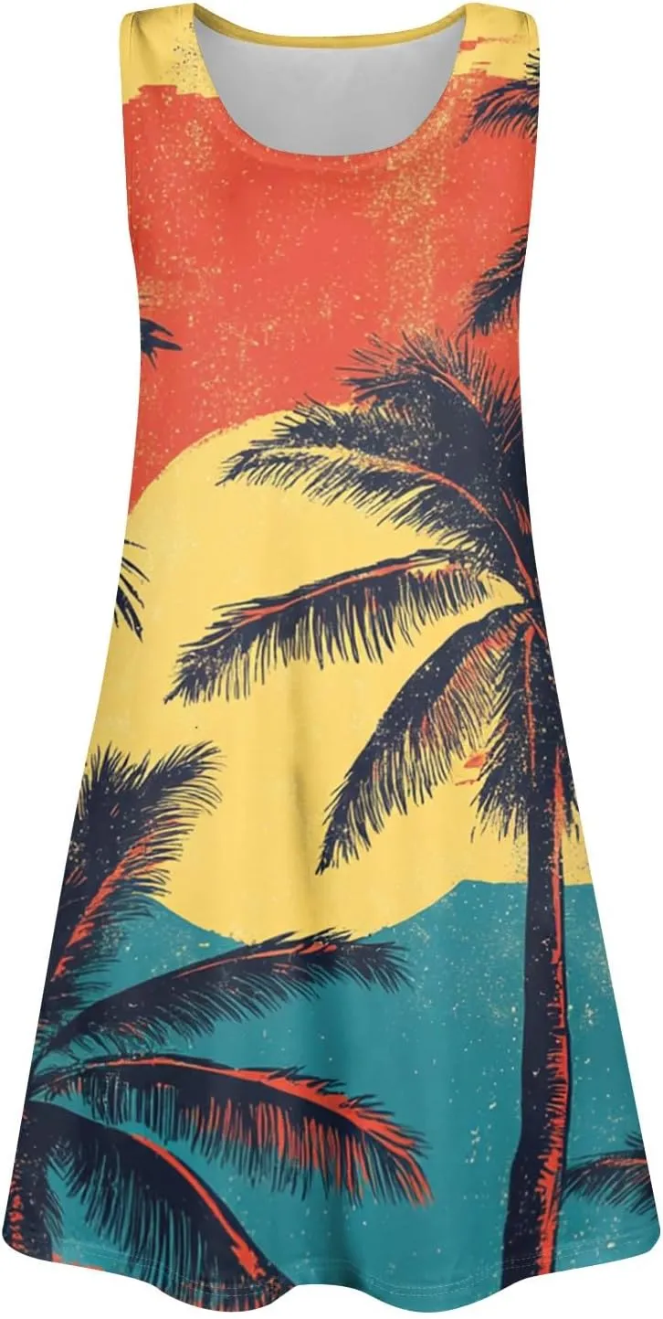 Easter Dresses for Girls Sleeveless A-Line U Neck Summer Girls Beach Sundresses Tank Midi Dresses with Pockets