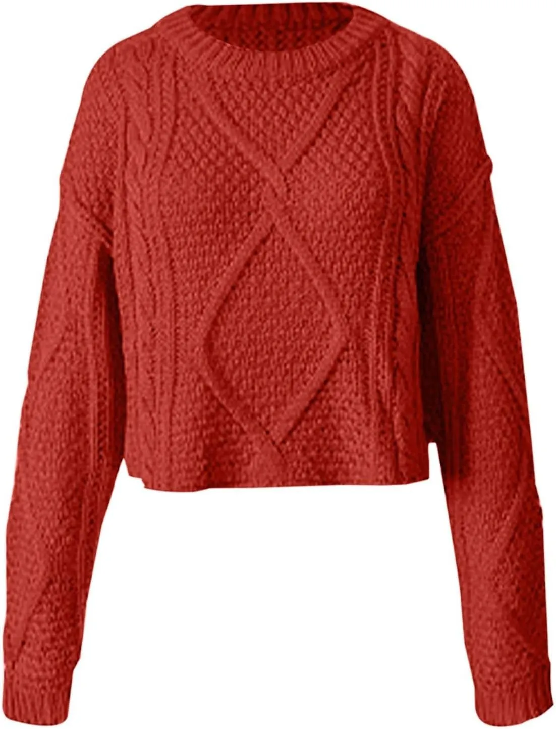 Fall Sweaters for Women 2024 Chunky Knit Crewneck Solid Color Long Sleeve Casual Loose Fit Soft Pullover Tops