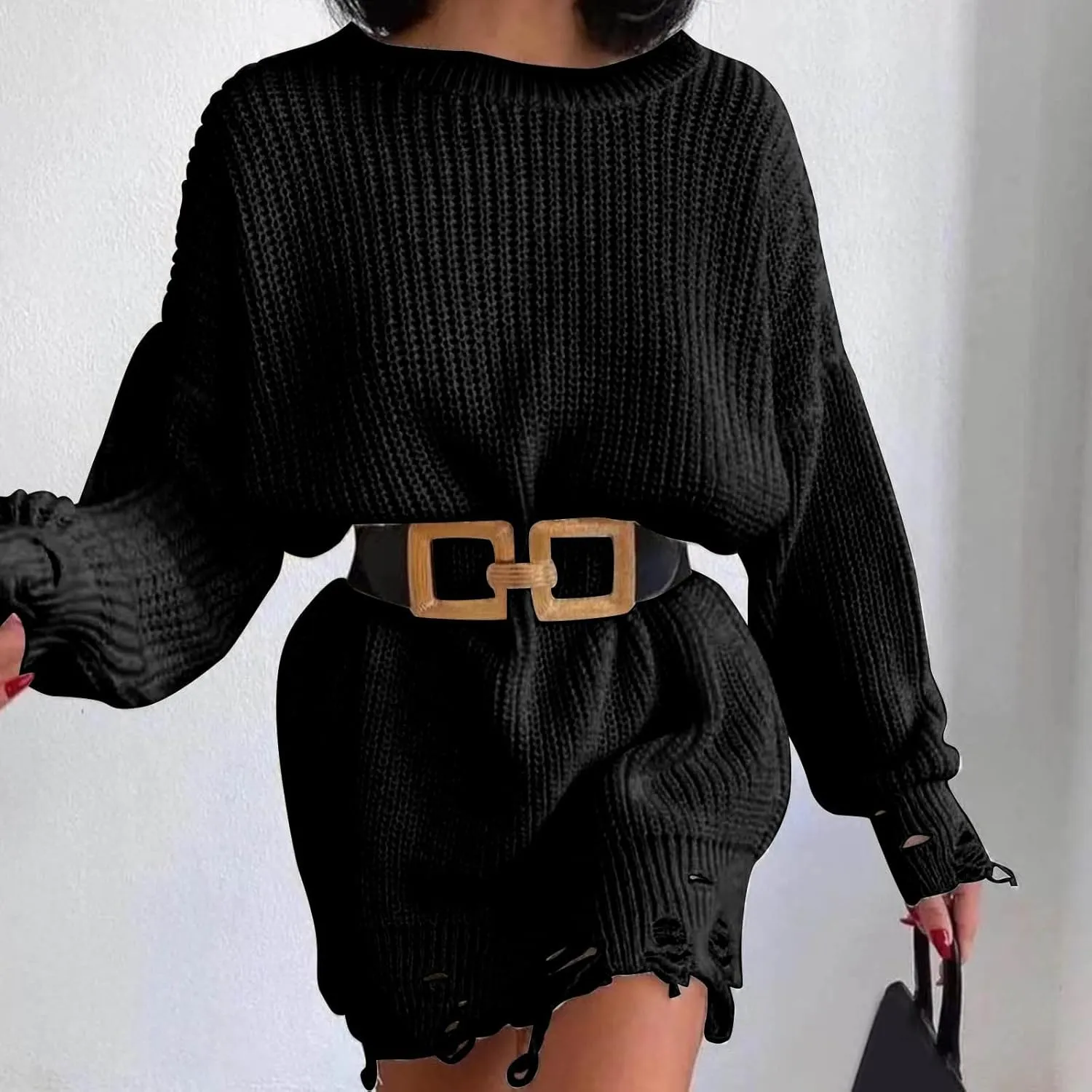 Fall Sweaters for Women 2024,Chunky Knit Crew Neck Solid Color Long Sleeve Soft Casual Lightweight Pullover Tops