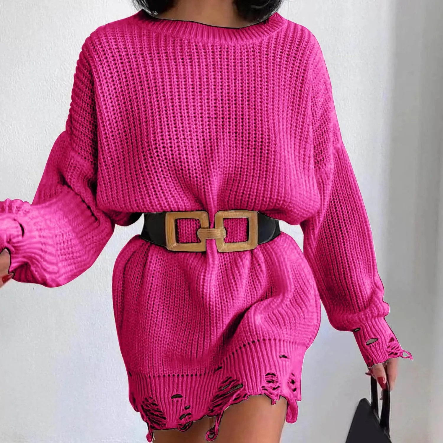 Fall Sweaters for Women 2024,Chunky Knit Crew Neck Solid Color Long Sleeve Soft Casual Lightweight Pullover Tops