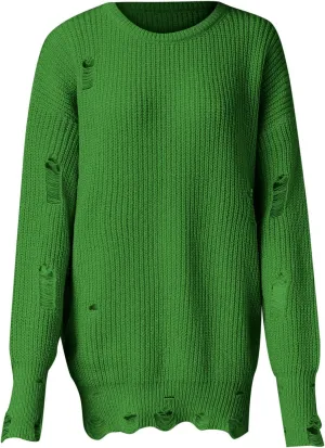 Fall Sweaters for Women 2024,Chunky Knit Crew Neck Solid Color Long Sleeve Soft Casual Lightweight Pullover Tops
