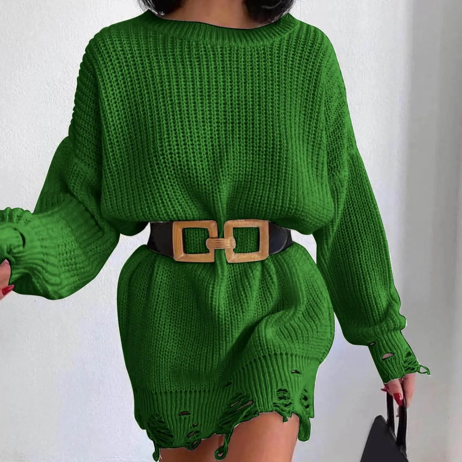 Fall Sweaters for Women 2024,Chunky Knit Crew Neck Solid Color Long Sleeve Soft Casual Lightweight Pullover Tops
