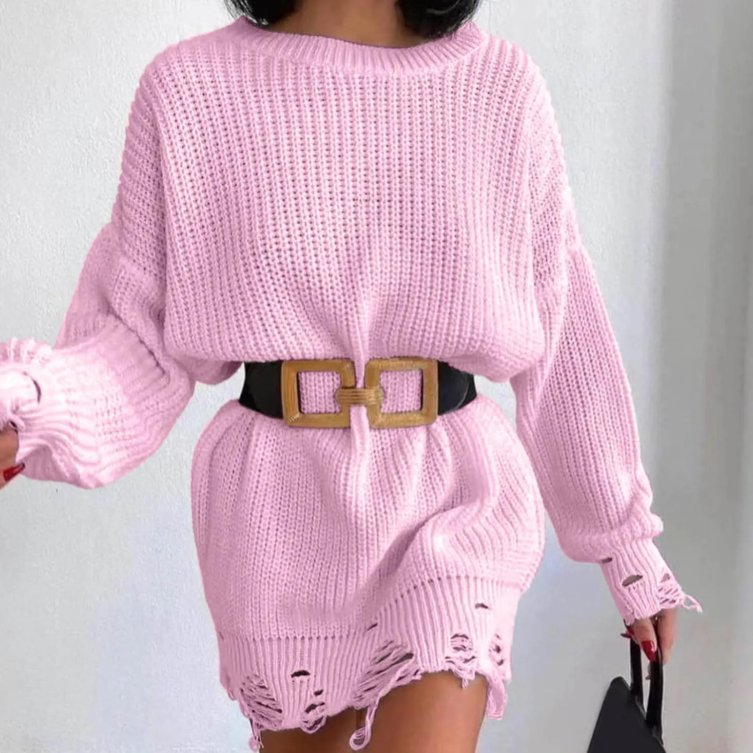 Fall Sweaters for Women 2024,Chunky Knit Crew Neck Solid Color Long Sleeve Soft Casual Lightweight Pullover Tops