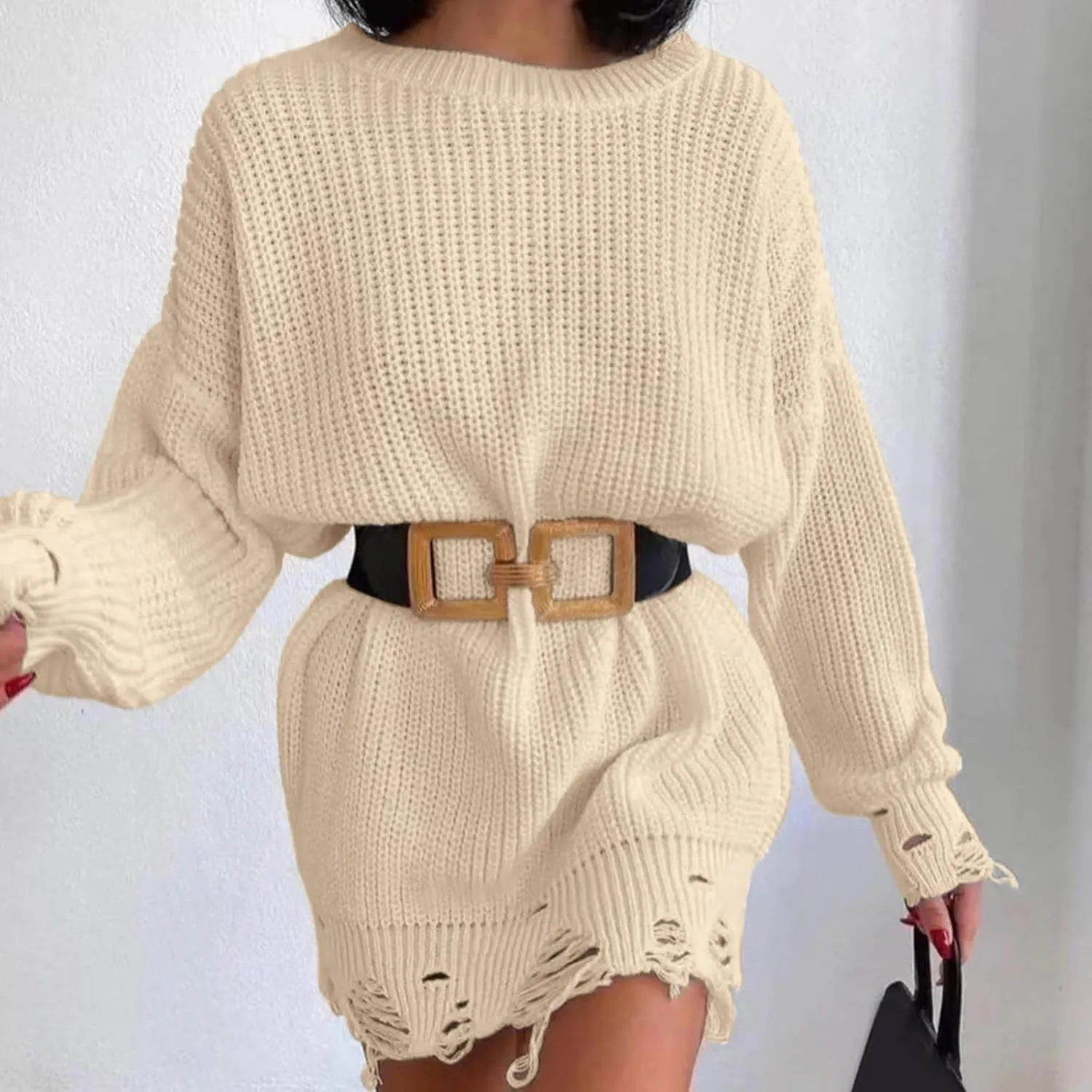Fall Sweaters for Women 2024,Chunky Knit Crew Neck Solid Color Long Sleeve Soft Casual Lightweight Pullover Tops
