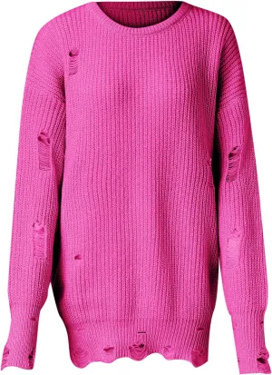 Fall Sweaters for Women 2024,Chunky Knit Crew Neck Solid Color Long Sleeve Soft Casual Lightweight Pullover Tops