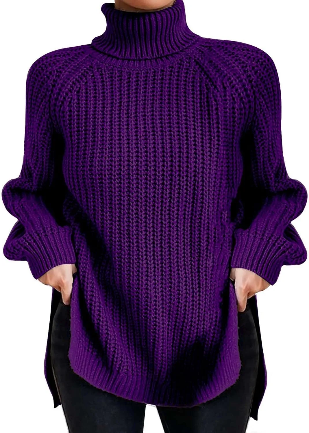 Fall Sweaters for Women Trendy Chunky Knit Turtleneck Pullover Long Sleeve Shirt Loose Plus Size Tops